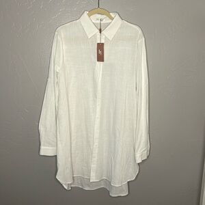 NWT Hotouch Simple‎ white long button down shirt